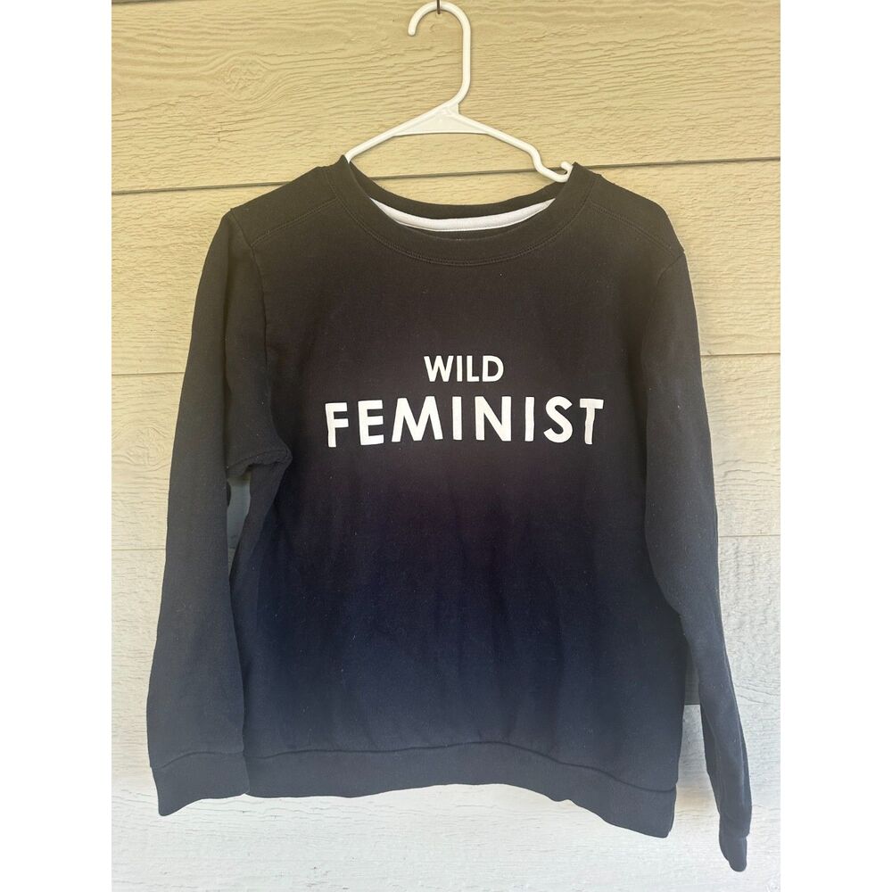 Wildfang Wild Feminist Graphic Fleece Crewneck Sweatshirt - Black (Small)